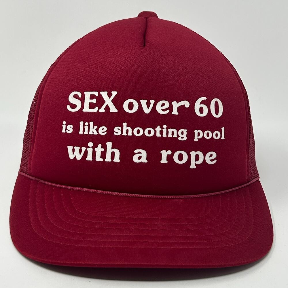 Vintage 80s Sex Over 60 Trucker Hat Baseball Cap 5 Panel Mesh Snapback Red